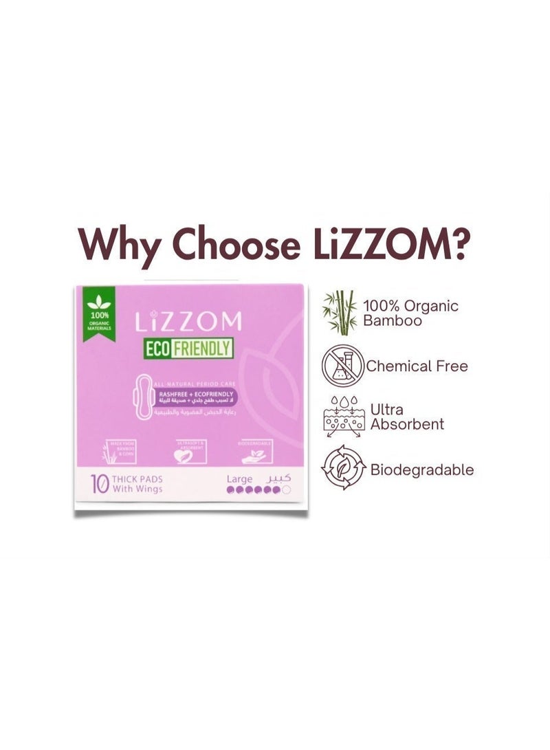 LiZZOM Organic THICK Night Pads with Wings, Large, 20 Count (Pack of 2), Biodegradable Sanitary Pads - Image 3