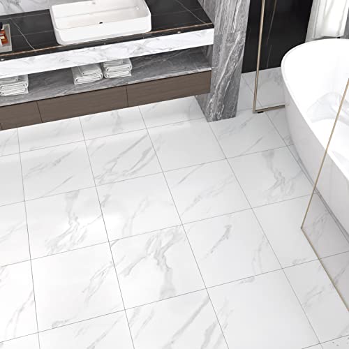 WESTICK White Marble Peel and Stick Floor Tile Bathroom Waterproof Marble Flooring Tiles Self Adhesive Sticky Tiles for Floor Bedroom Kitchen Camper Laundry Peel and Stick Tile Flooring 20 PCS 12"x12" - Image 2