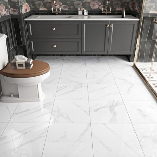 WESTICK White Marble Peel and Stick Floor Tile Bathroom Waterproof Marble Flooring Tiles Self Adhesive Sticky Tiles for Floor Bedroom Kitchen Camper Laundry Peel and Stick Tile Flooring 20 PCS 12"x12" - Image 5
