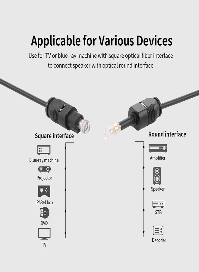 Gold-plated Toslink to Mini Toslink Digital Optical Fiber Square to Round Interface 3.5mm Audio Cable 150cm (Black) - Image 2