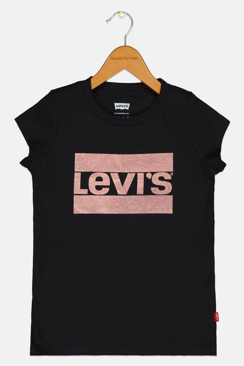 Levi's تي شيرت قصير الأكمام للبنات بشعار العلامة التجارية، أسود - Image 2