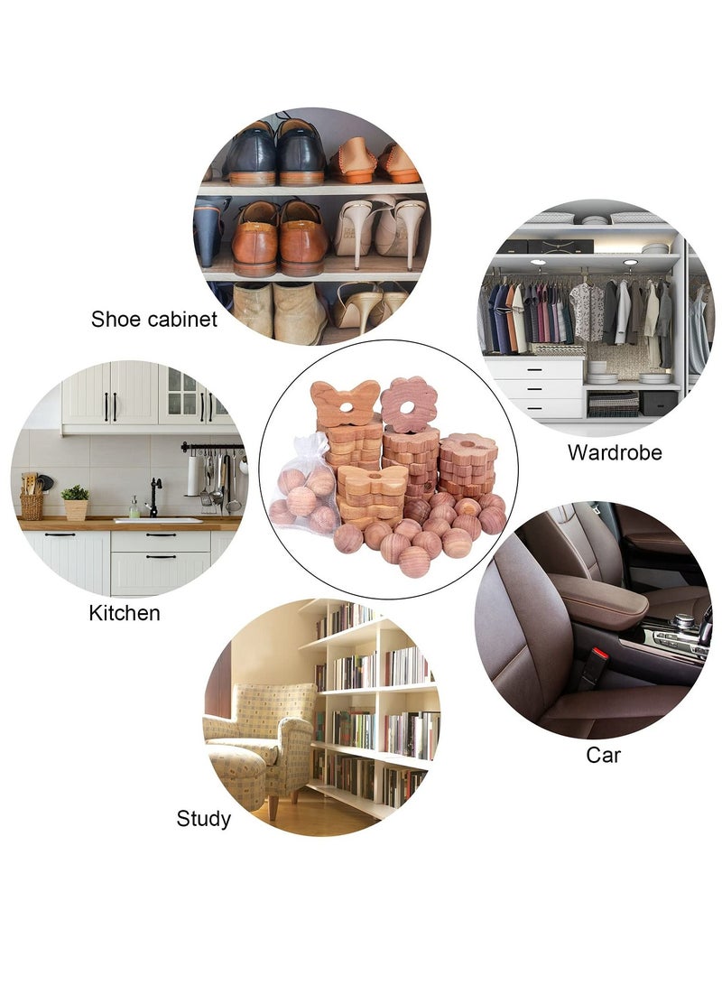 SYOSI كتل خشب الأرز طارد العثة، كرات الأرز الطبيعية 100% مع خطافات، كرات الأرز حلقات الأرز كتلة للأجهزة والخزائن، تخزين الملابس حماية الملابس - Image 5