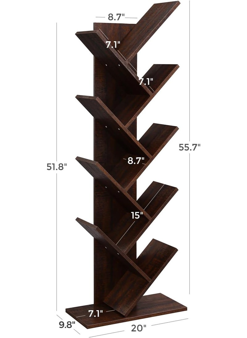 Wonder Store 9-Tier Tree-Inspired Bookshelf, Space-Saving Corner Bookcase, Freestanding Wooden Storage for Bedroom, Living Room, or Home Office – Walnut Finish - Image 5