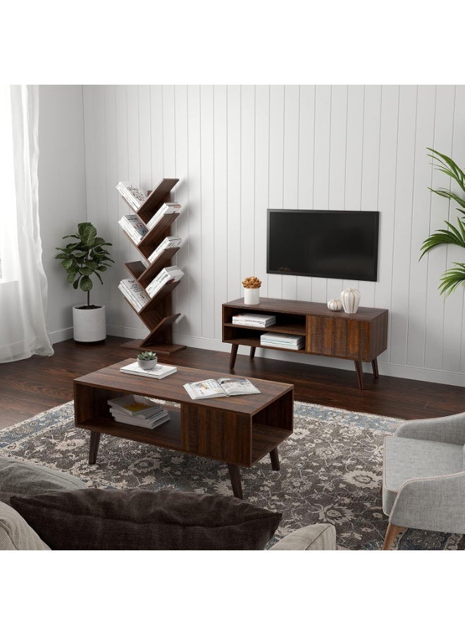 Wonder Store 9-Tier Tree-Inspired Bookshelf, Space-Saving Corner Bookcase, Freestanding Wooden Storage for Bedroom, Living Room, or Home Office – Walnut Finish - Image 4