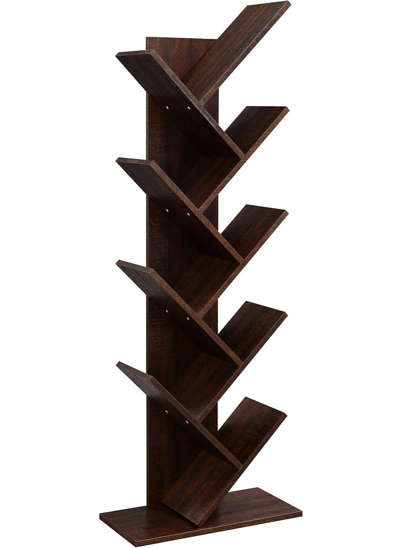 Wonder Store 9-Tier Tree-Inspired Bookshelf, Space-Saving Corner Bookcase, Freestanding Wooden Storage for Bedroom, Living Room, or Home Office – Walnut Finish - Image 3
