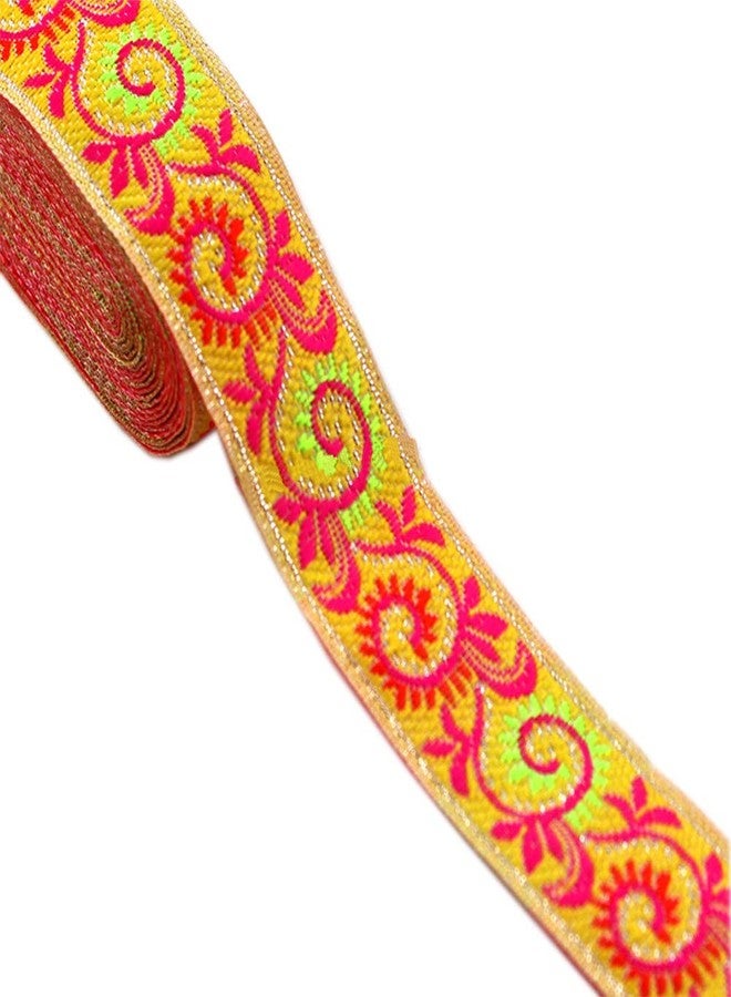 MSCFTFB Pasley Patterns Jacquard Ribbon Woven Fabric Ribbons Fabric Trim Fringe for Apparel Accessories Embellishment Straps Belts Collars DIY Fabric Craft Width 1inch by 7.6yards (Gold) - Image 1