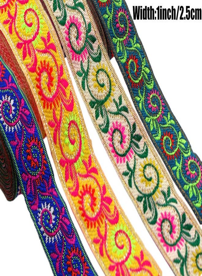 MSCFTFB Pasley Patterns Jacquard Ribbon Woven Fabric Ribbons Fabric Trim Fringe for Apparel Accessories Embellishment Straps Belts Collars DIY Fabric Craft Width 1inch by 7.6yards (Gold) - Image 2