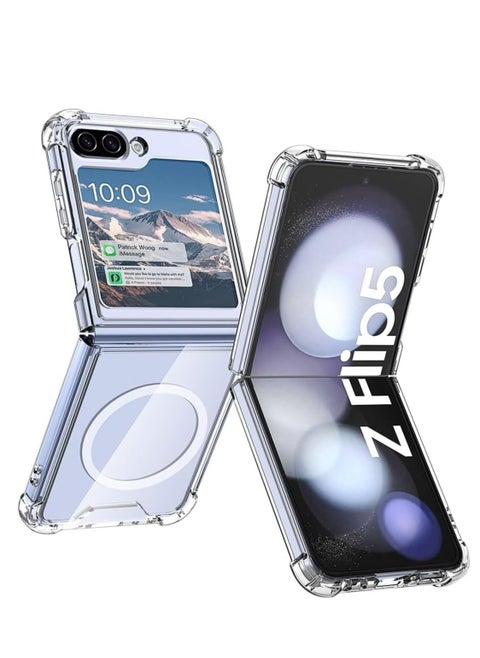 Clear Magnetic Protective Case for Samsung Galaxy Z Flip 5 Compatible with MagSafe Card Wallet and Wireless Charger Shockproof Drop-Proof TPU for Yellowing