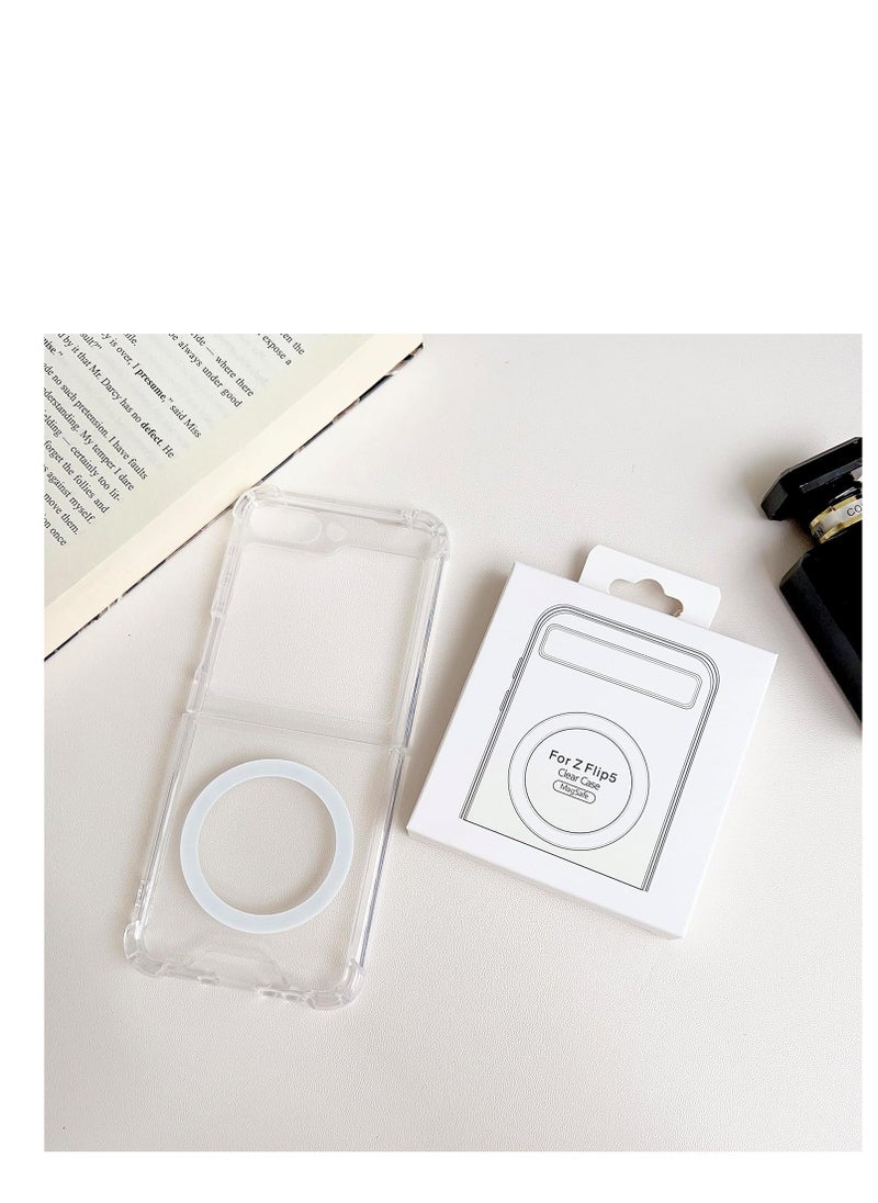 Generic - Clear Magnetic Protective Case for Samsung Galaxy Z Flip 5 Compatible with MagSafe Card Wallet and Wireless Charger Shockproof Drop-Proof TPU for Yellowing - Image 1