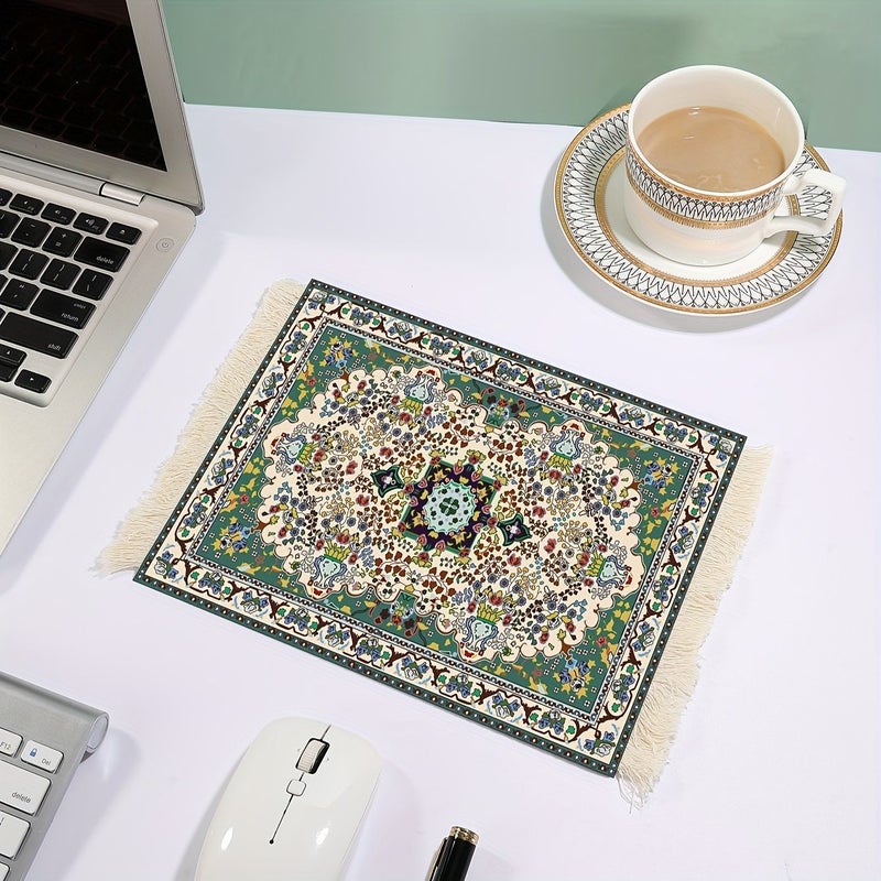 غطاء ماوس بتصميم السجاد الفارسي (قطعة واحدة) - طراز بوهيمي مع شرابات - قاعدة مطاطية مانعة للانزلاق ومقاومة للحرارة - حامل أكواب وأكواب قهوة - مستلزمات مكتبية ومستلزمات دراسية - هدية للعطلات - Image 4
