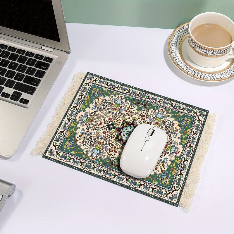 غطاء ماوس بتصميم السجاد الفارسي (قطعة واحدة) - طراز بوهيمي مع شرابات - قاعدة مطاطية مانعة للانزلاق ومقاومة للحرارة - حامل أكواب وأكواب قهوة - مستلزمات مكتبية ومستلزمات دراسية - هدية للعطلات - Image 5