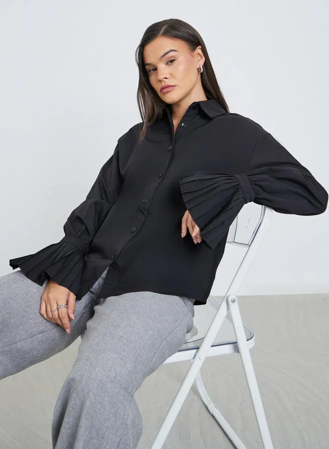 Styli Styli Solid Pleated Detail Long Sleeve Shirt