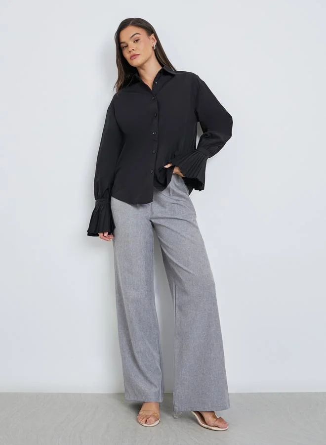 Styli Styli Solid Pleated Detail Long Sleeve Shirt