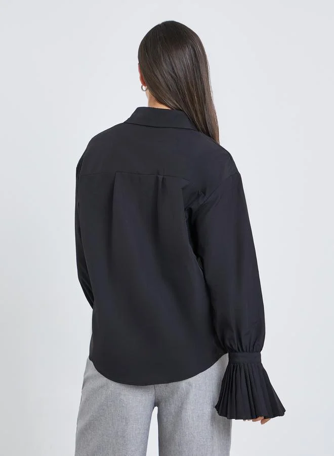Styli Styli Solid Pleated Detail Long Sleeve Shirt