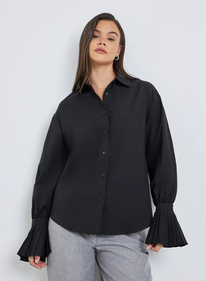 Styli Styli Solid Pleated Detail Long Sleeve Shirt