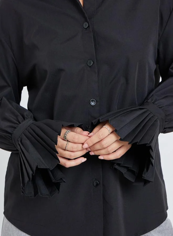 Styli Styli Solid Pleated Detail Long Sleeve Shirt