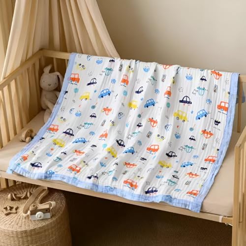 JUST Goods Baby Blanket | Ultra-Soft & Warm | 100% Cotton | Lightweight & Breathable | Multi-Purpose Use | Machine Washable (Car Muslin Blanket) - Image 1