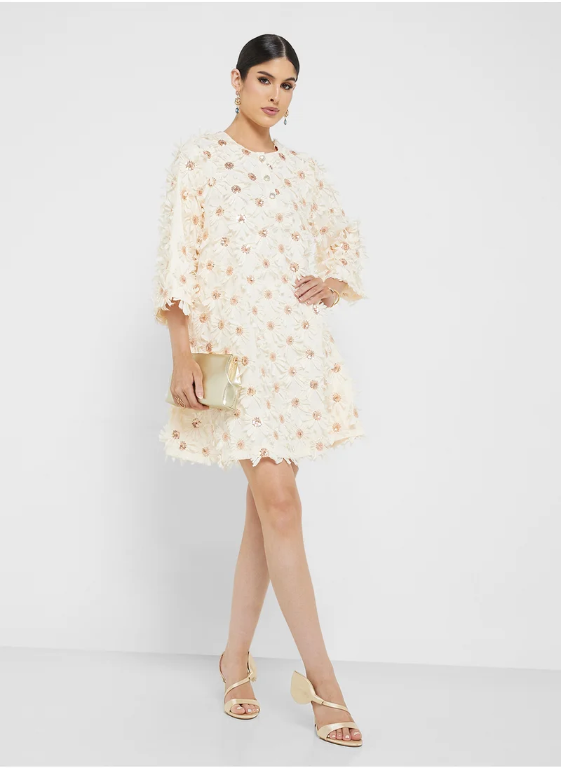 YAS Lace Detailed Crew Neck Dress
