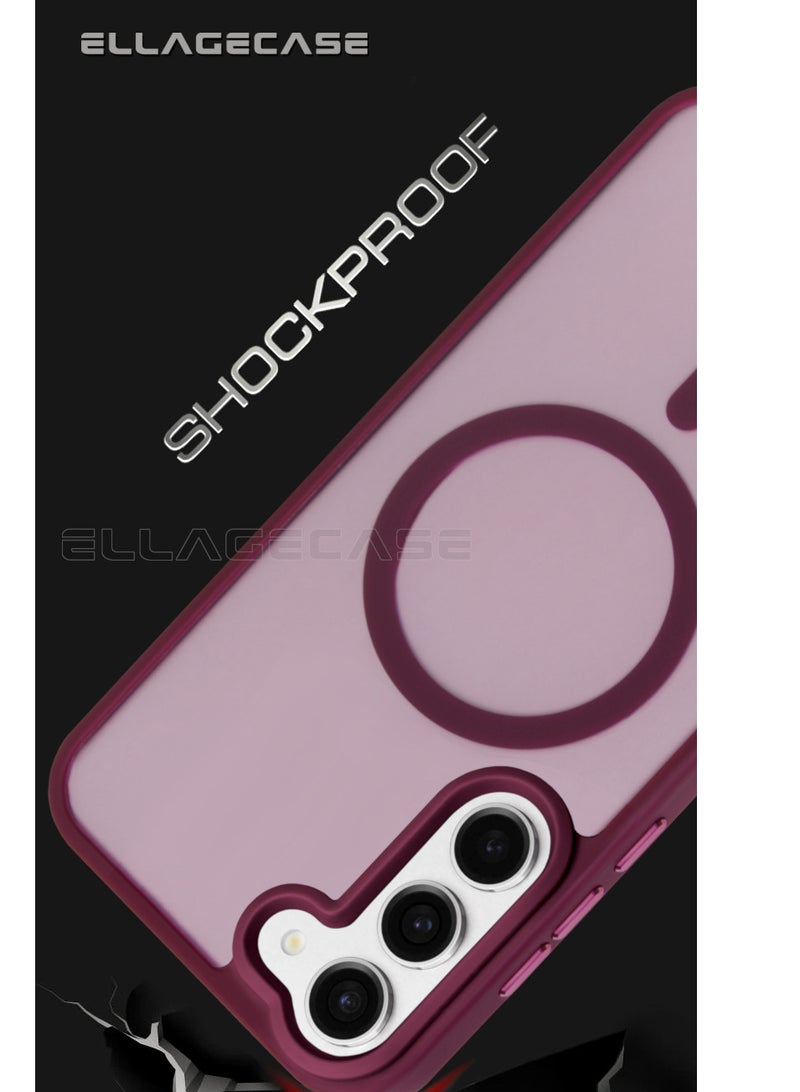 ELLAGECASE حافظة أنيقة بلون بورغندي لهاتف سامسونج جالاكسي S23، حماية قوية للكاميرا، مضادة للصدمات، حماية معززة، متوافقة مع شحن MagSafe والشحن اللاسلكي - Image 2