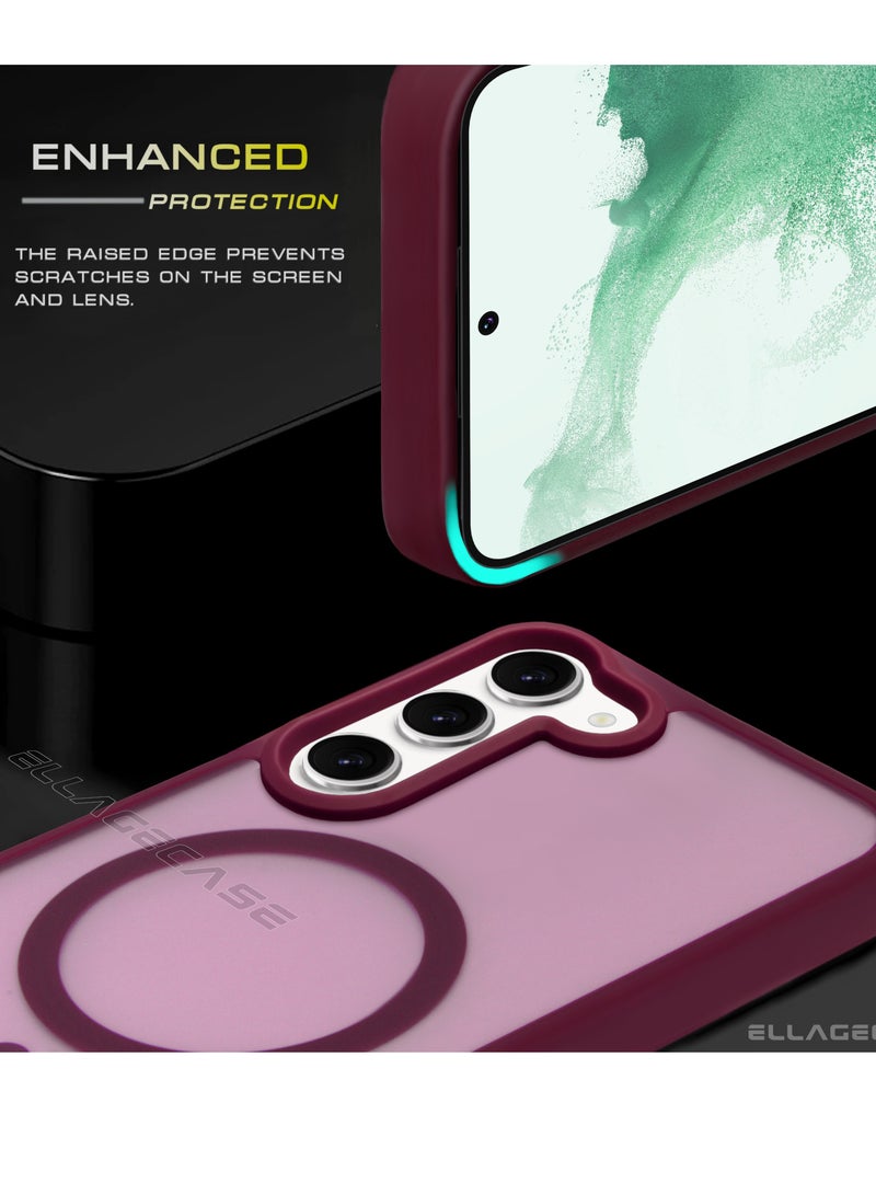 ELLAGECASE حافظة أنيقة بلون بورغندي لهاتف سامسونج جالاكسي S23، حماية قوية للكاميرا، مضادة للصدمات، حماية معززة، متوافقة مع شحن MagSafe والشحن اللاسلكي - Image 3