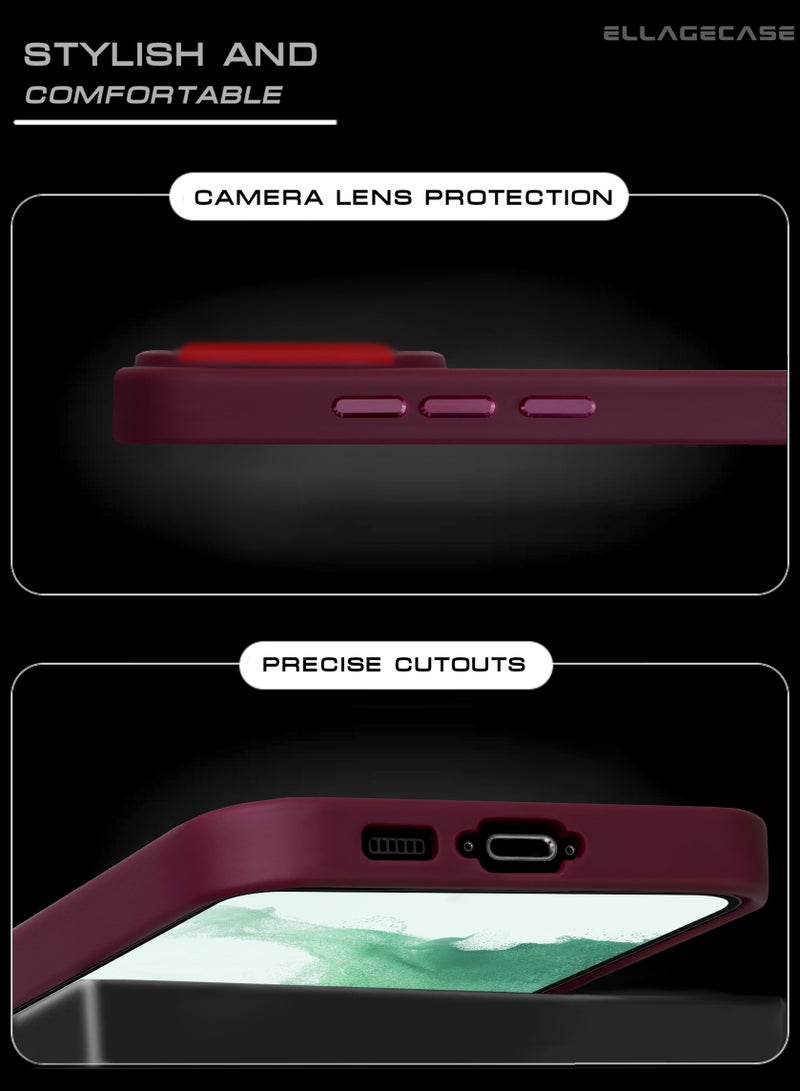 ELLAGECASE حافظة أنيقة بلون بورغندي لهاتف سامسونج جالاكسي S23، حماية قوية للكاميرا، مضادة للصدمات، حماية معززة، متوافقة مع شحن MagSafe والشحن اللاسلكي - Image 4