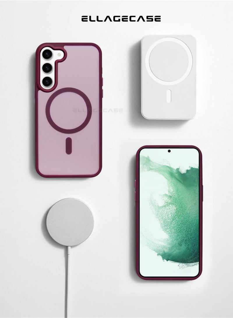 ELLAGECASE حافظة أنيقة بلون بورغندي لهاتف سامسونج جالاكسي S23، حماية قوية للكاميرا، مضادة للصدمات، حماية معززة، متوافقة مع شحن MagSafe والشحن اللاسلكي - Image 5