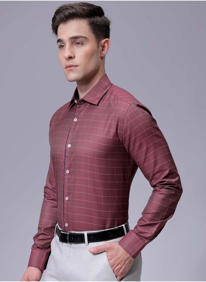 The Indian Garage Co Men Slim Fit Checkered Full Sleeves Cutaway Collar Formal Shirt  - Image 3