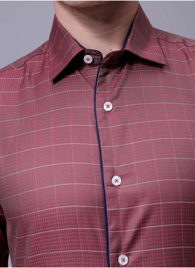 The Indian Garage Co Men Slim Fit Checkered Full Sleeves Cutaway Collar Formal Shirt  - Image 5