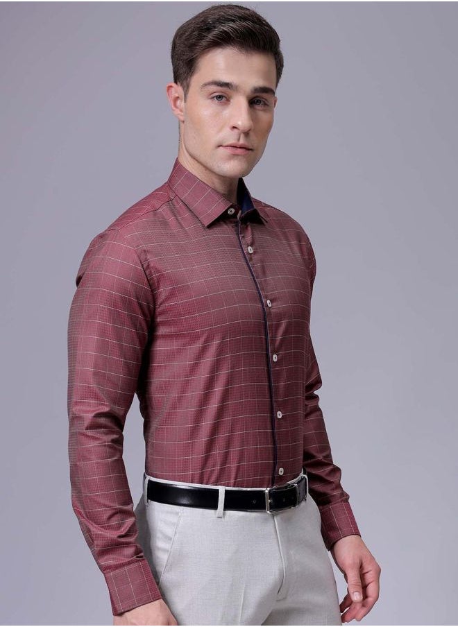 The Indian Garage Co Men Slim Fit Checkered Full Sleeves Cutaway Collar Formal Shirt  - Image 4