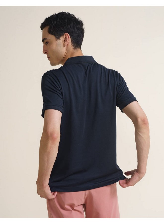 DaMENSCH DAMENSCH Constant Men's All-Degree Thermoregulating Pique 500 Day Polo T-Shirt - 2 btn -Pack of 1-True Navy-Large  - Image 4