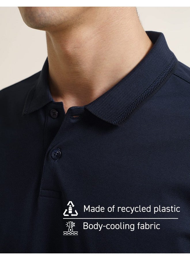 DaMENSCH DAMENSCH Constant Men's All-Degree Thermoregulating Pique 500 Day Polo T-Shirt - 2 btn -Pack of 1-True Navy-Large  - Image 2