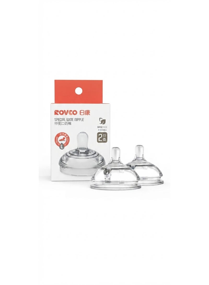 ROVCO Wide-Neck Anti-Colic & Anti-Reflux Silicone Baby Bottle Nipples, BPA-Free, Suitable for 6+ Months, Clear, 2 Pieces - Image 1