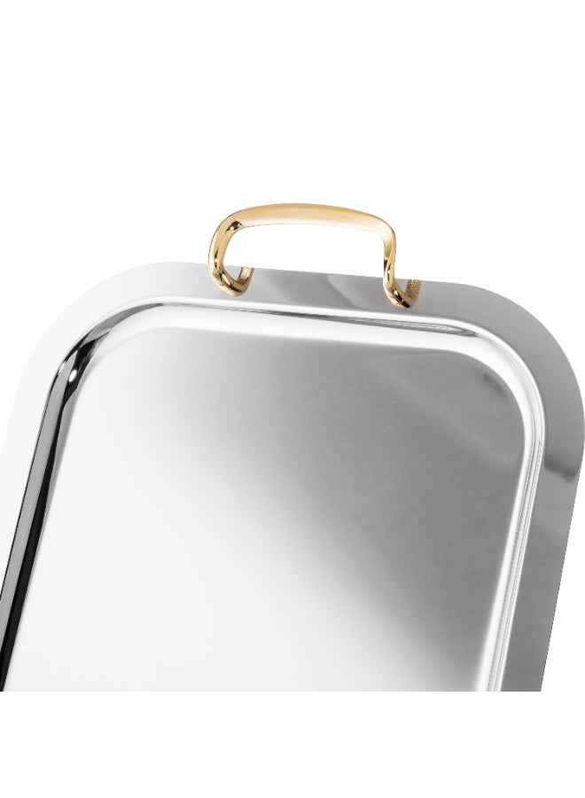 السيف  ✨ طقم صواني تقديم فاخر بثلاث قطع – تصميم فضي أنيق بمقابض ذهبية فخمة - Image 3