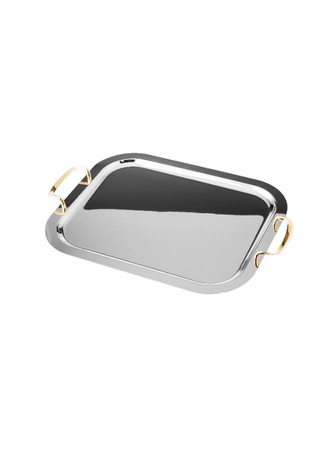 السيف  ✨ طقم صواني تقديم فاخر بثلاث قطع – تصميم فضي أنيق بمقابض ذهبية فخمة - Image 4