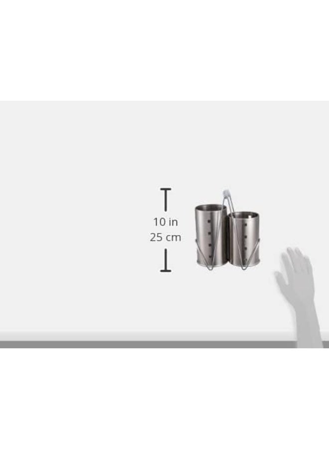 Stainless Steel Double Cutlery Strainer – Utensil Holder for Spoons, Forks & Knives with Handle - Image 2