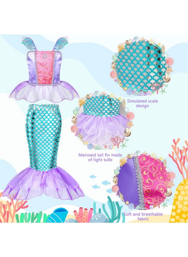 Meland Meland Mermaid Dress for Girls - Little Mermaid Costume for Girls with Bag Princess Dresses for Girls 3-8 Birthday Gift Purple GZQ008  - Image 5