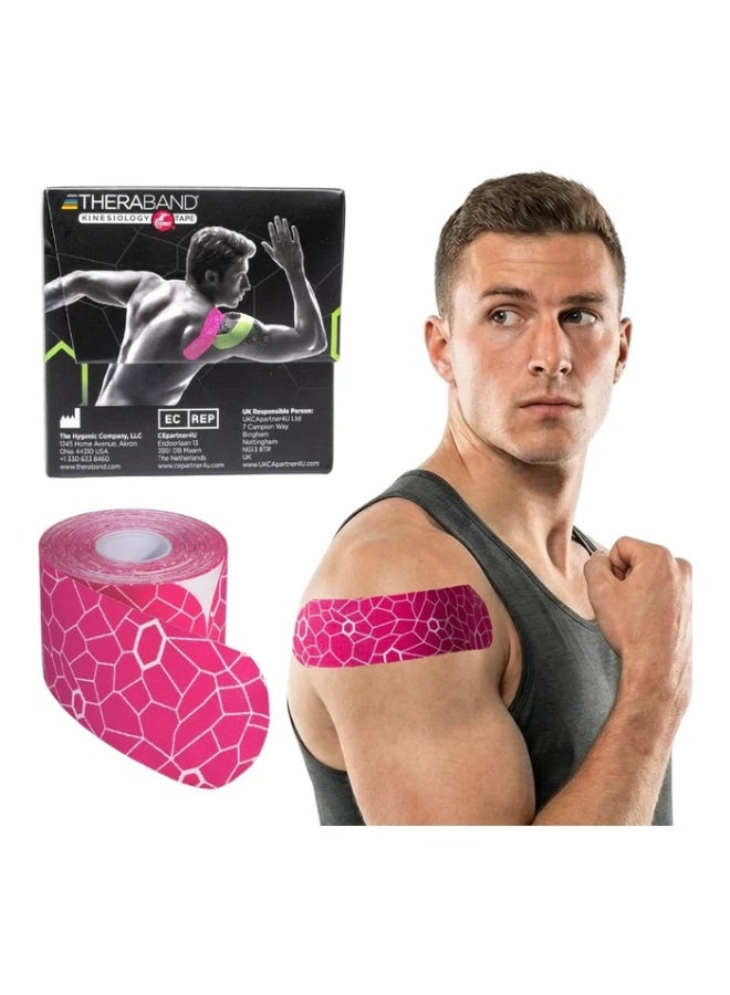 TheraBand Kinesiology Tape, Waterproof Physio Tape for Muscle & Joint Support with XactStretch Technology, Pink/White - Image 1