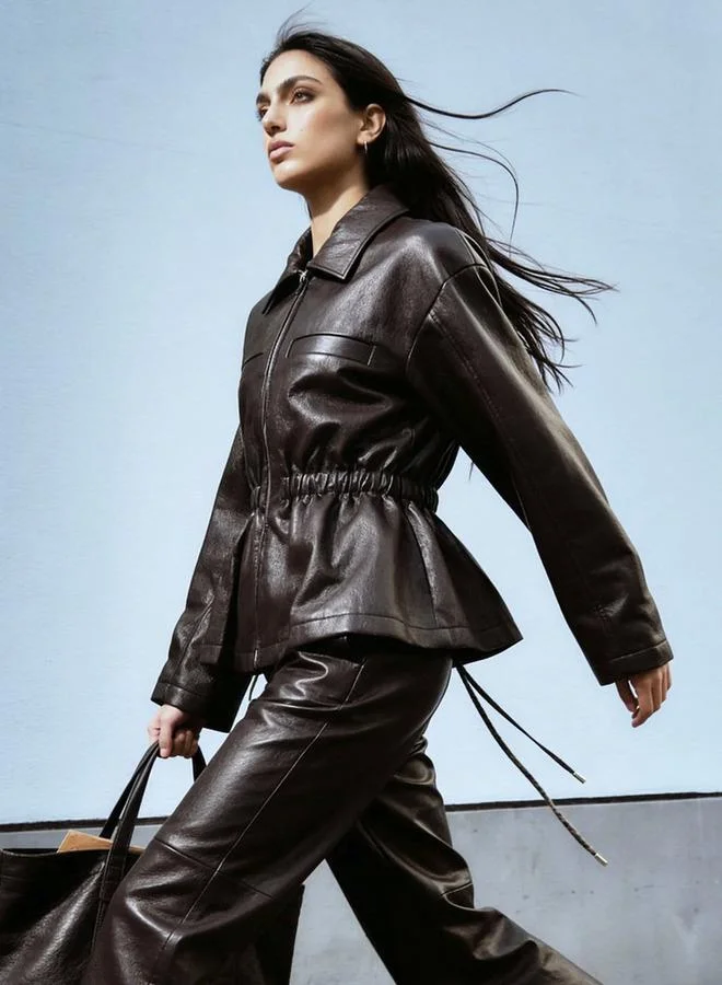 Iconic Iconic Faux Leather Jacket with Elasticated Waist