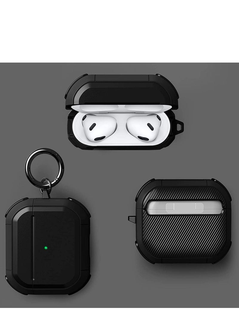 Airpods 3 Case(2021) with Keychain,Full-Body Rugged Military Grade Protective Cover for Airpods 3rd Generation(2021),Shock Absorption Corner Design,Durable Armor Case,Black