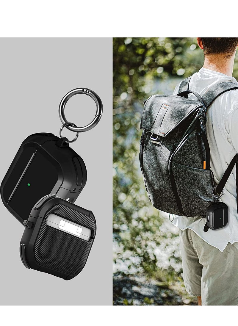 Airpods 3 Case(2021) with Keychain,Full-Body Rugged Military Grade Protective Cover for Airpods 3rd Generation(2021),Shock Absorption Corner Design,Durable Armor Case,Black