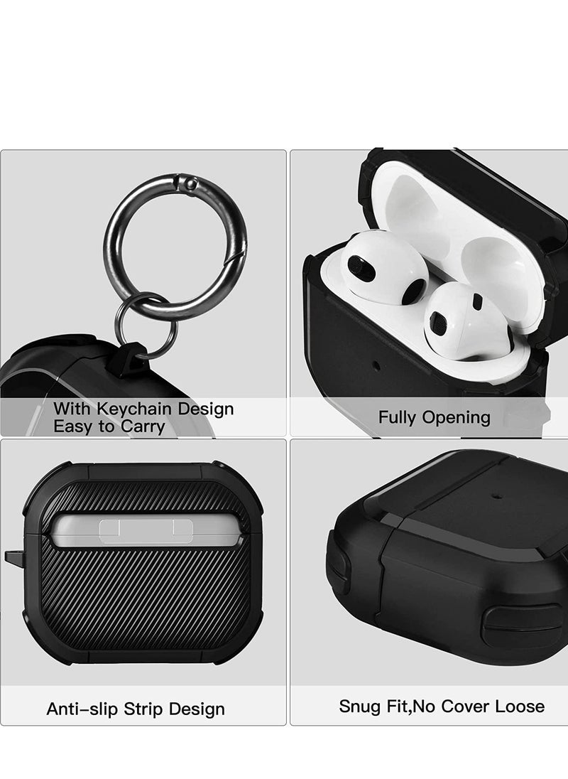 Airpods 3 Case(2021) with Keychain,Full-Body Rugged Military Grade Protective Cover for Airpods 3rd Generation(2021),Shock Absorption Corner Design,Durable Armor Case,Black