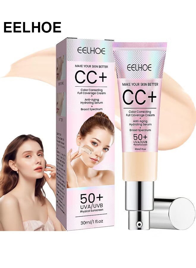 EELHOE CC Color Correcting Full Coverage Cream SPF 50+, CC Cream Foundation, Lightweight Full Coverage Hydrating Serum, Control Oil And Moisturize Waterproof Long Lasting Matte Color Correcting Cream (LIGHT) - Image 1