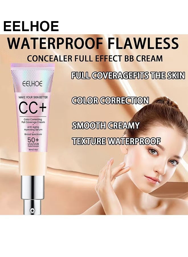 EELHOE CC Color Correcting Full Coverage Cream SPF 50+, CC Cream Foundation, Lightweight Full Coverage Hydrating Serum, Control Oil And Moisturize Waterproof Long Lasting Matte Color Correcting Cream (LIGHT) - Image 5