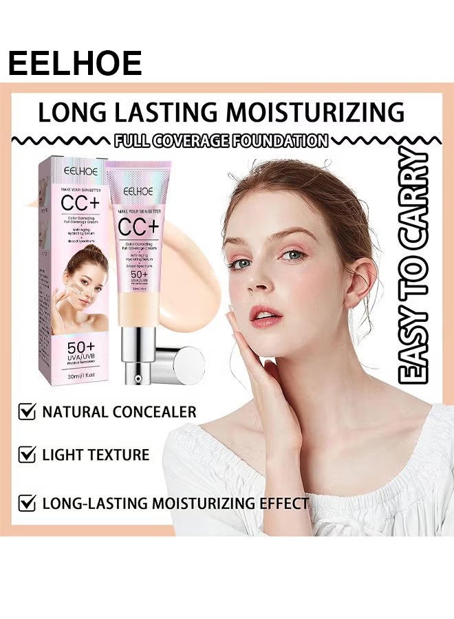 EELHOE CC Color Correcting Full Coverage Cream SPF 50+, CC Cream Foundation, Lightweight Full Coverage Hydrating Serum, Control Oil And Moisturize Waterproof Long Lasting Matte Color Correcting Cream (LIGHT) - Image 4