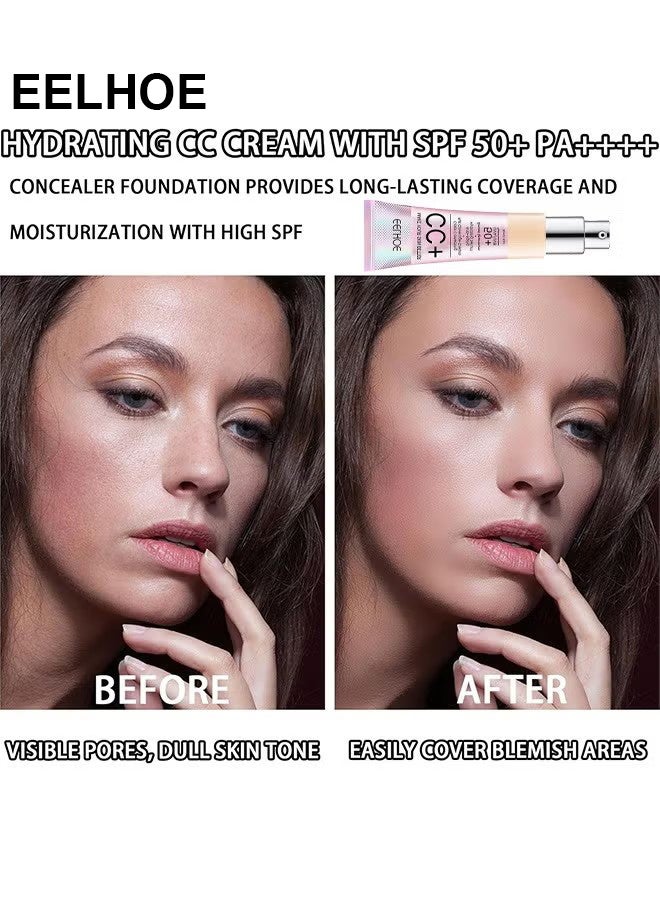 EELHOE CC Color Correcting Full Coverage Cream SPF 50+, CC Cream Foundation, Lightweight Full Coverage Hydrating Serum, Control Oil And Moisturize Waterproof Long Lasting Matte Color Correcting Cream (LIGHT) - Image 2
