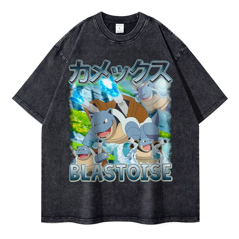 Bulbasaurt Shirt Vintage Washed Anime Pokemon Pokemon T-Shirt Comic Pikachu Peripheral T-Shirt - Image 1
