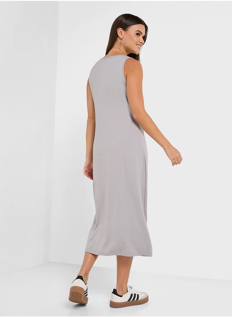 Ginger Basics Sleeveless Relaxed Maxi Dress With Side Slit