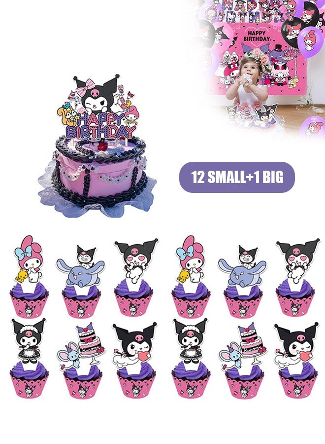 Kuromi Theme Cakes Toppers Set, 3D Cupcake Toppers Birthday Supplies, DIY Cupcake Toppers for Kids Birthday Party Decorations Supplies (Purple) - Image 1