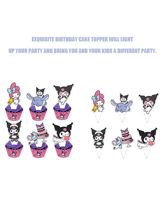 Kuromi Theme Cakes Toppers Set, 3D Cupcake Toppers Birthday Supplies, DIY Cupcake Toppers for Kids Birthday Party Decorations Supplies (Purple) - Image 3