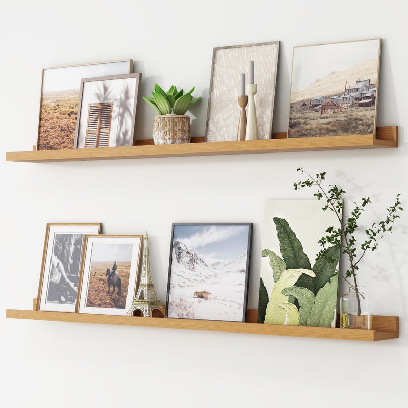 Picture Ledge Shelf Floating Shelves Set of 2 48 Inches Long Large Nursery Book Shelves for Toys Storage Kids Bookshelf Wall Mounted for Living Room Bedroom Decor Books Photo Frames Natural Oak